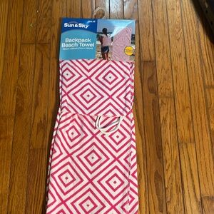 Pink and White  backpack beach towel